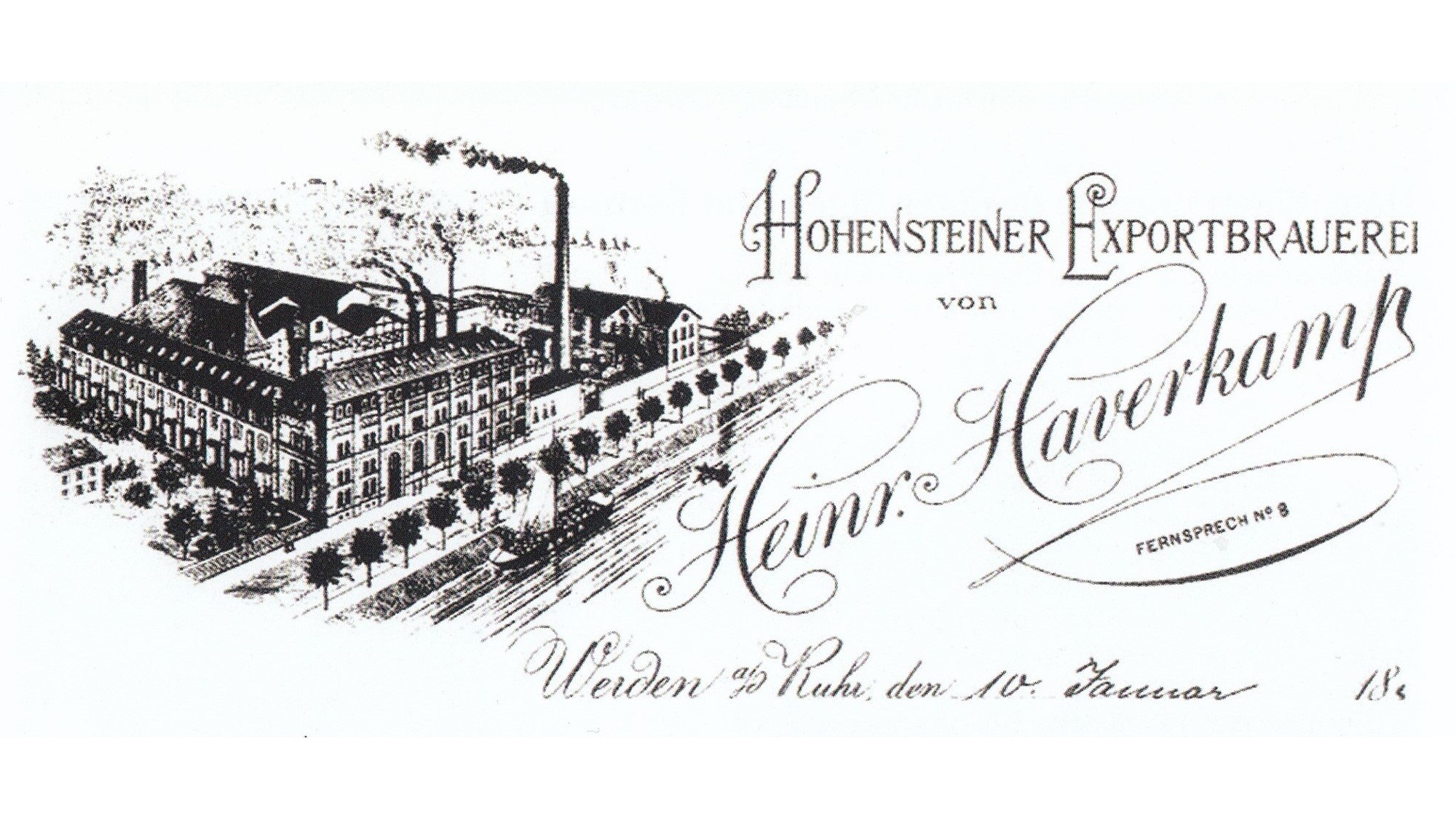 Briefkopf der Hohenstein Exportbrauerei in Essen-Werden - Inhaber Heinrich Haverkamp